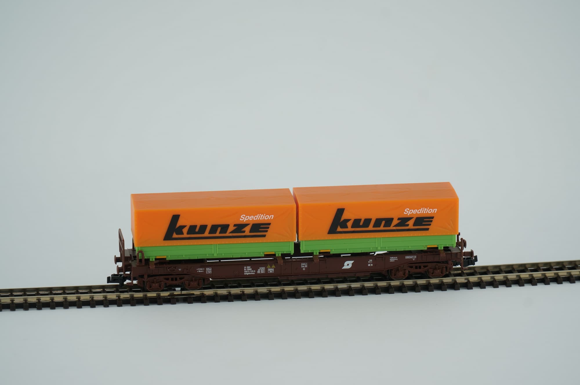 Tillig 15555 TT ÖBB Taschenwagen Sdgkms m. Wechselbrücken Spedition Kunze Ep V